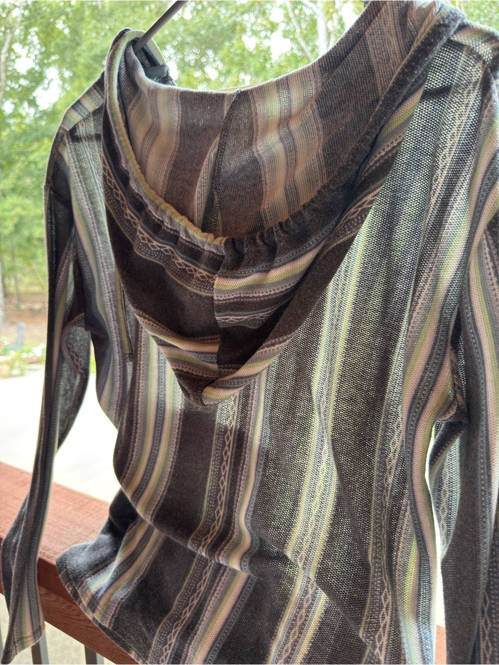 Wallflower Hooded Striped Sweater in Gray, Green and Cream